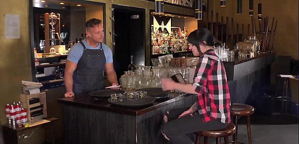  Jenny visits her boyfriend in the bar and spoils his cock